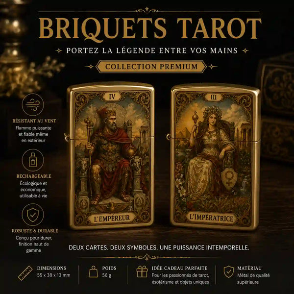 briquet tempete avec carte de tarot empereur et imperatrice