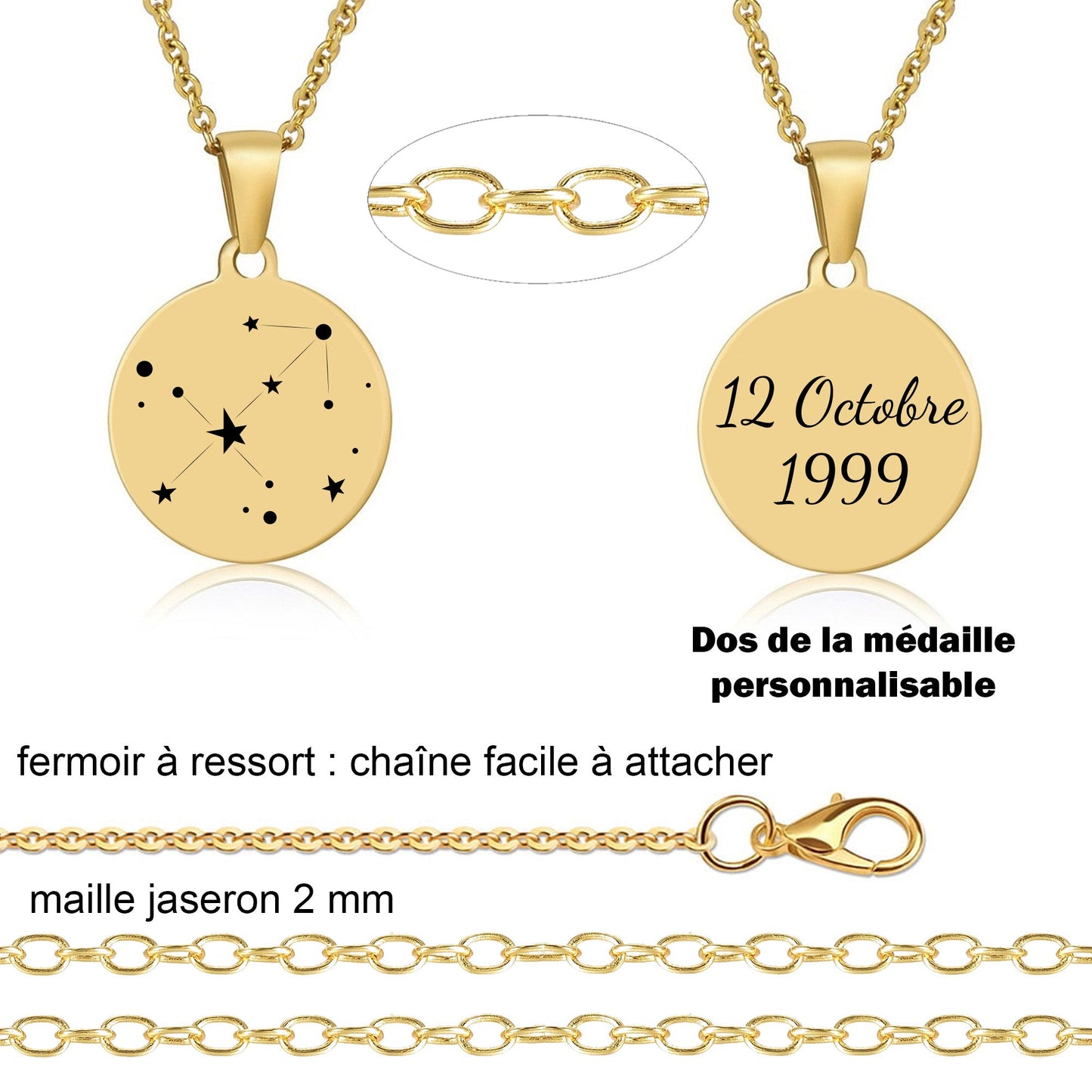 Collier constellation, médaille astrologie - Gravure Des Mots