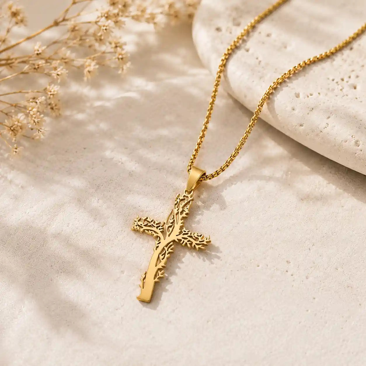 Collier croix chrétienne Arbre de Vie — Pendentif Symbole Nature et Équilibre