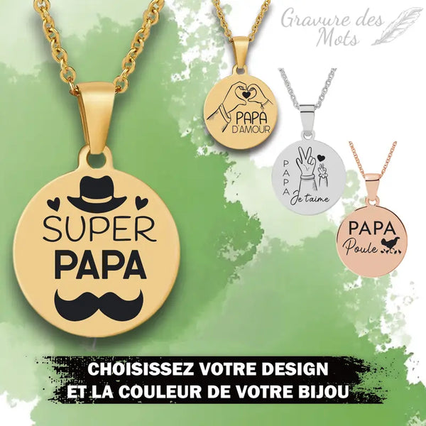 collier avec gravure personnalisé super papa, gravure au choix