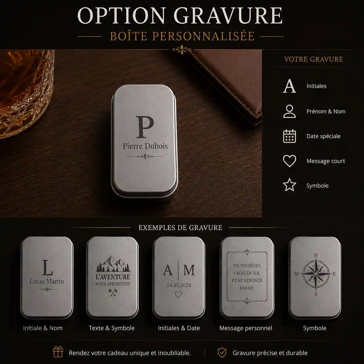 gravure personnalisée sur boite metal