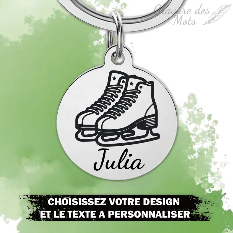porte clé patin à glace avec gravure prénom personnalisable