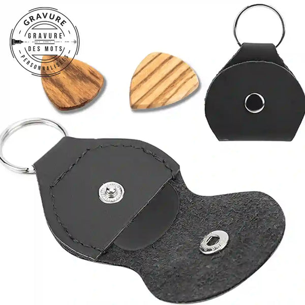 pochette en cuir PU pour médiator guitare en bois