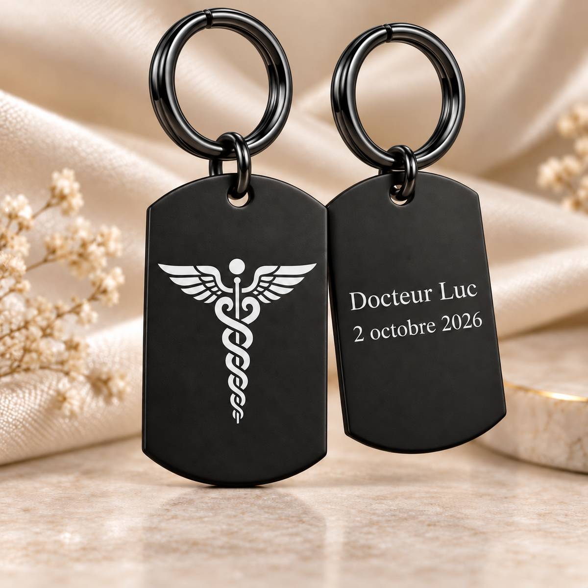 Porte-clé Caducée de Médecin Gravé & Personnalisé – Cadeau Médecin