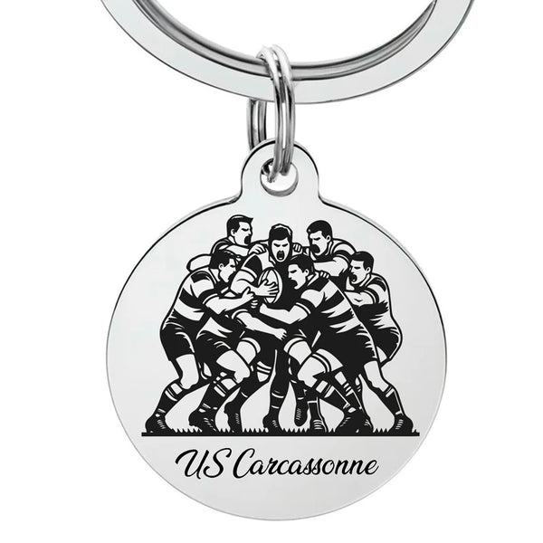 Porte-clé personnalisé rugby avec gravure d’un prénom ou d'une équipe