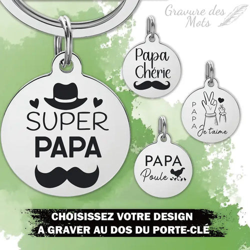 exemple de gravure au dos du porte clé papa