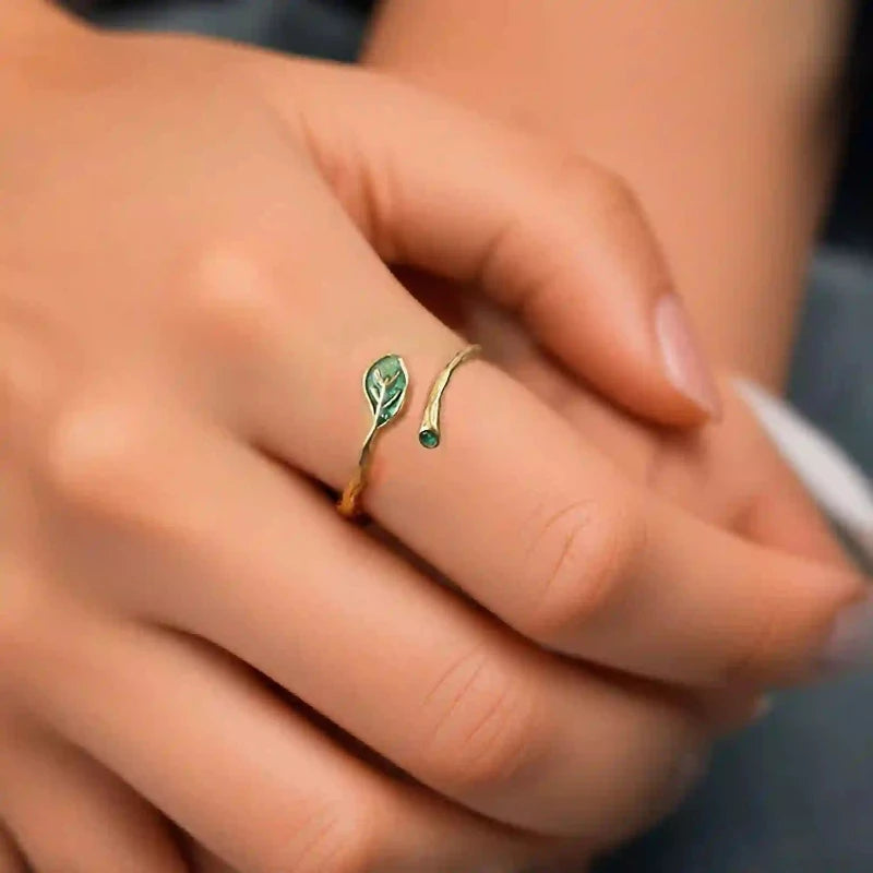 Bague bohème Minzo Verde ajustable en argent 925 avec motif végétal