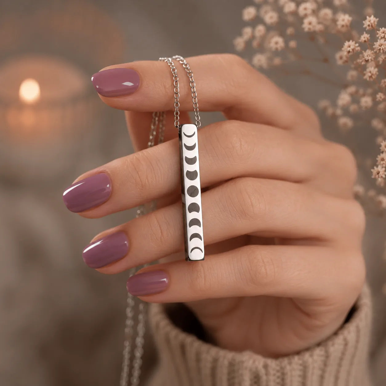 collier phase lunaire , barre 3d argent