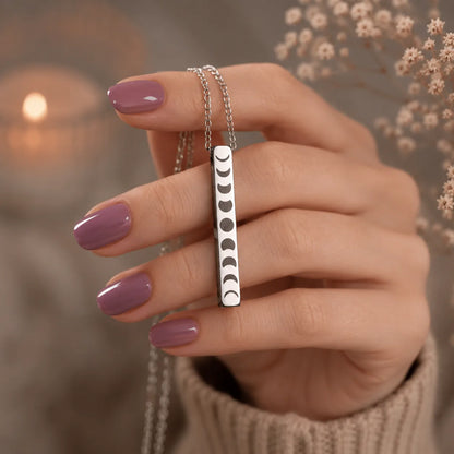 collier phase lunaire , barre 3d argent