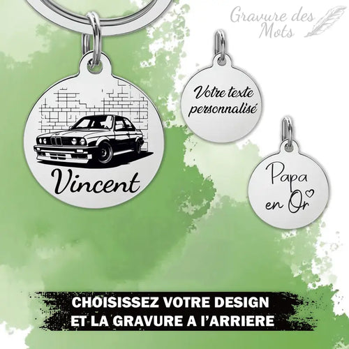 porte-clé BMW Série 3 gravure personnalisée - vue alternative