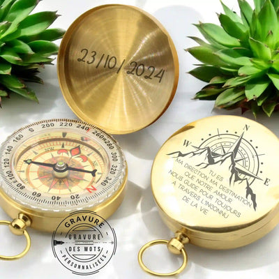 Boussole Gravée Montagne – « Tu es ma direction, ma destination »