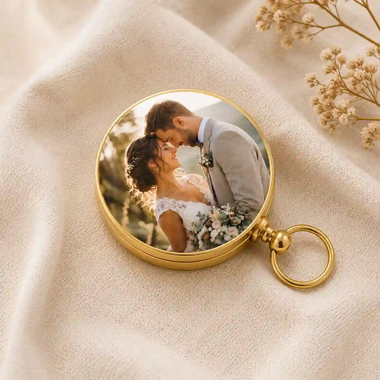 boussole avec photo  de mariage personnalisée impression uv