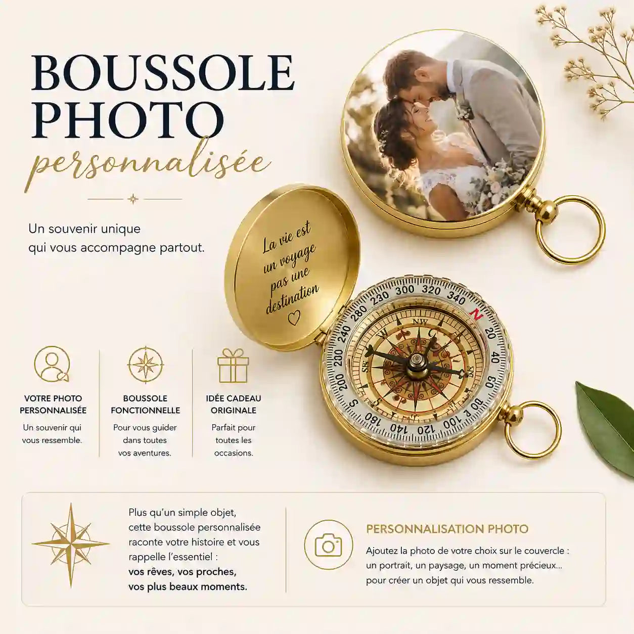 boussole avec photo personnalisée impression uv