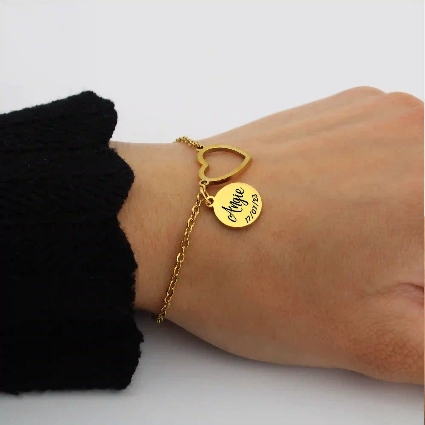 Bracelet cœur et médaille personnalisée - Gravure Des Mots