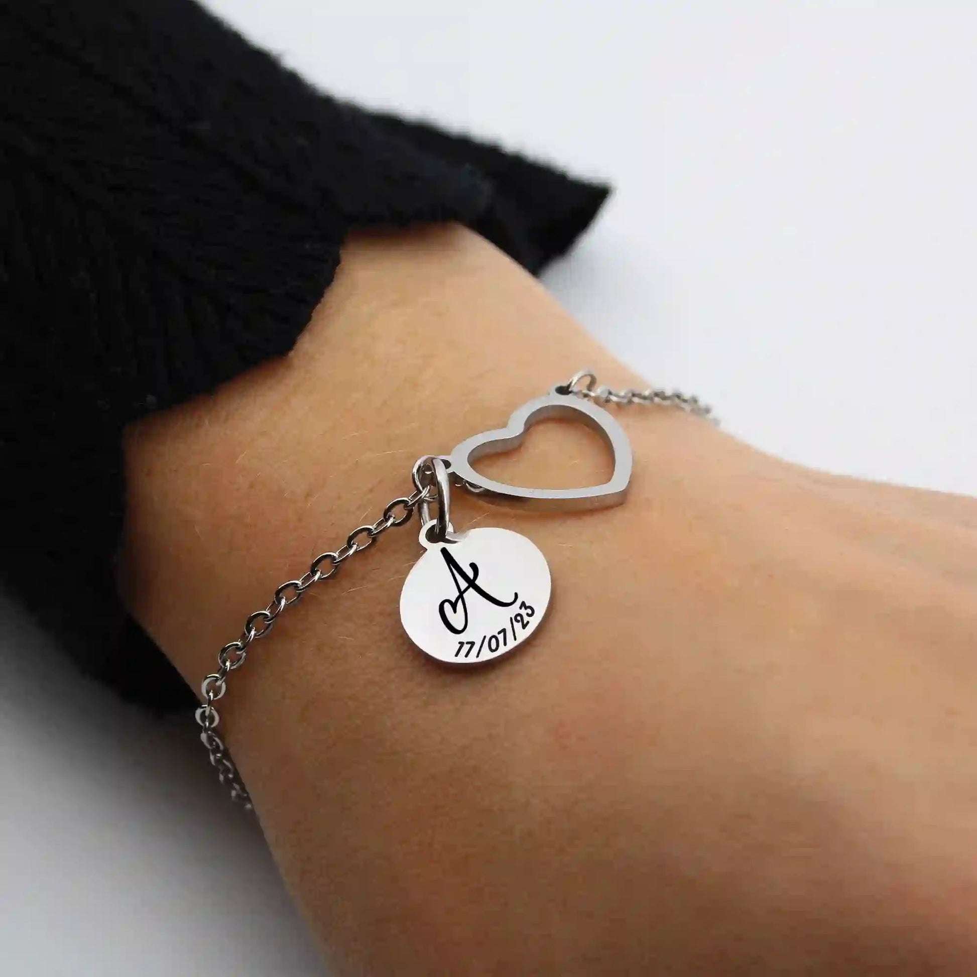 Bracelet cœur et médaille personnalisée - Gravure Des Mots