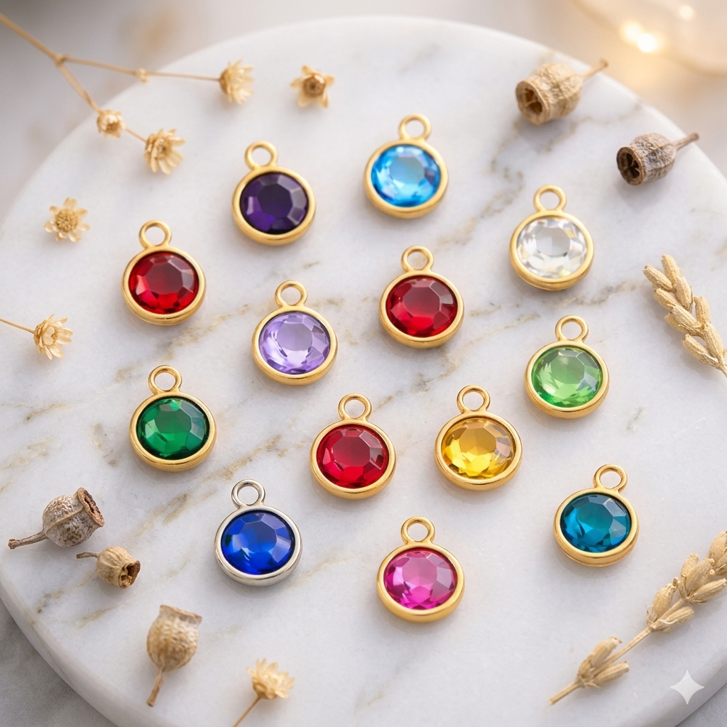 breloque de couleur or pierre de naissance pour collier