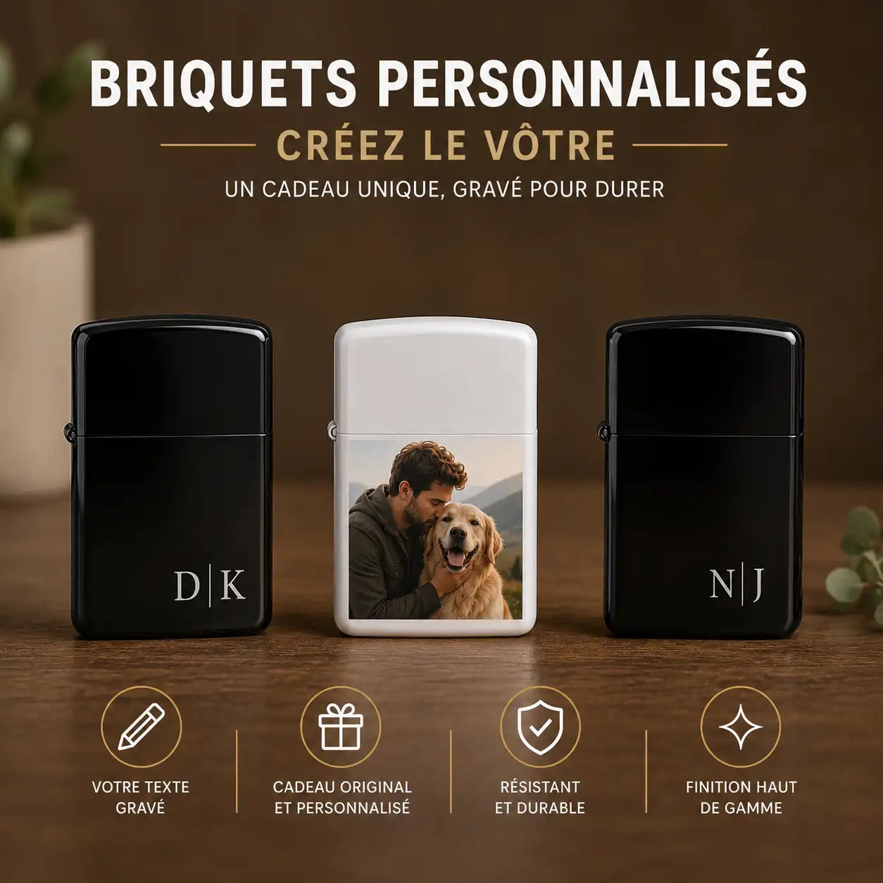 briquet tempete avec photo et gravure personnalisée