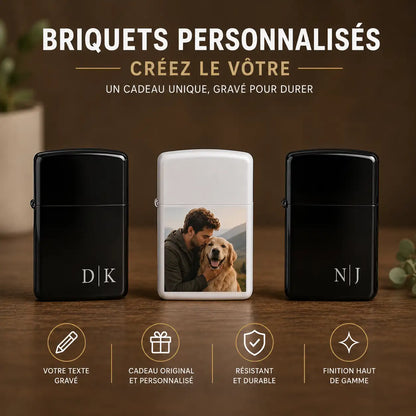 briquet tempete avec photo et gravure personnalisée