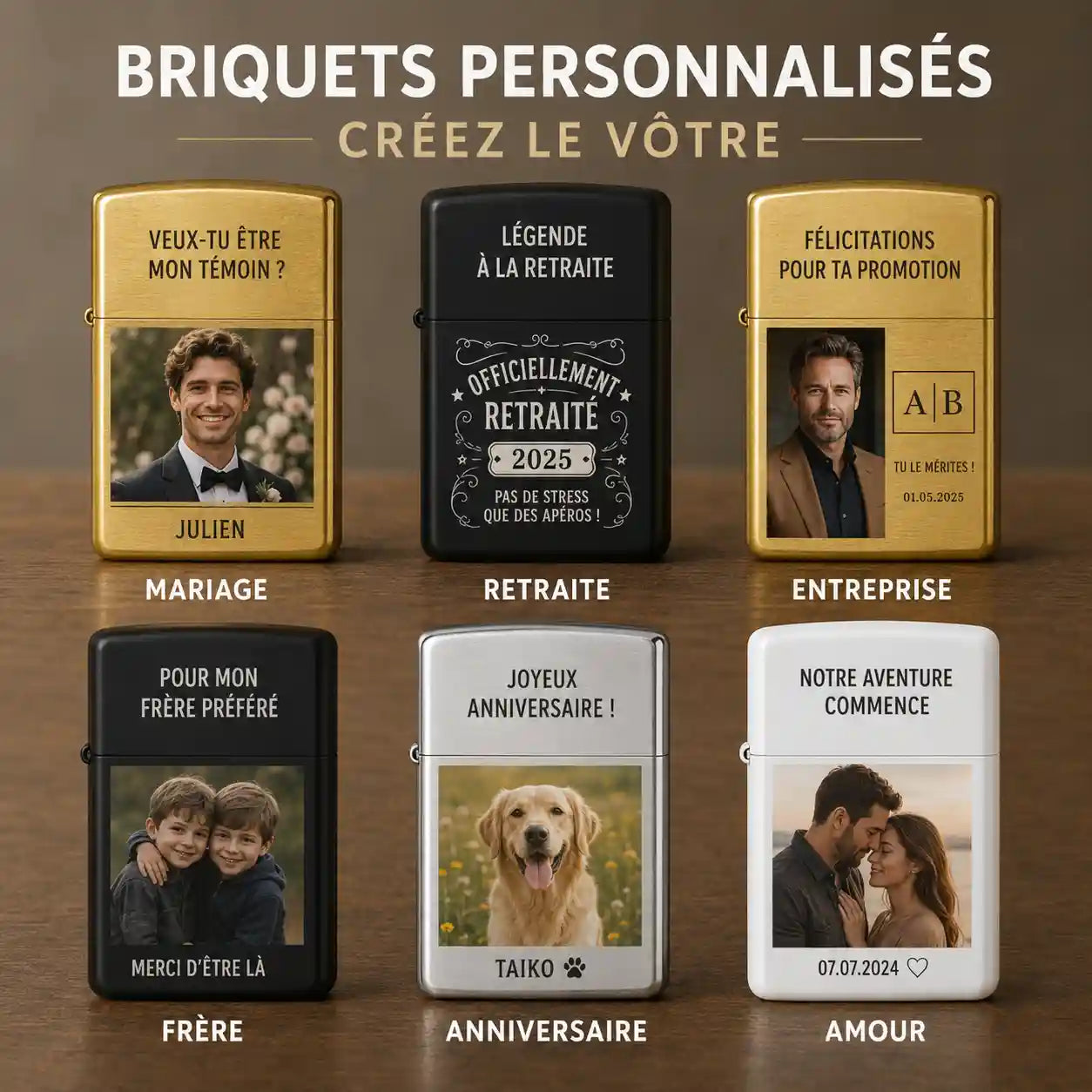 briquet tempete avec photo et gravure personnalisée