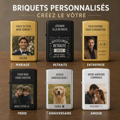 briquet tempete avec photo et gravure personnalisée