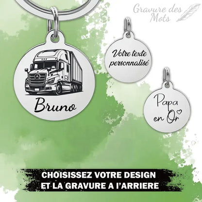 choix des gravure au dos du porte clé routier avec gravure personnalisée