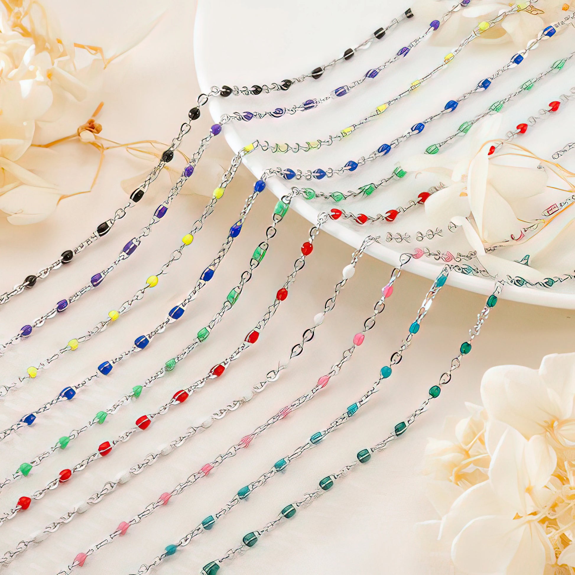 Collier-Personnalise-medailles-couleur-argent-chaine-perle-emails-couleurs-disponibles