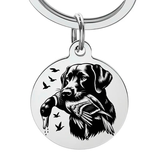 Porte-clé chasseur avec gravure chien et canard
