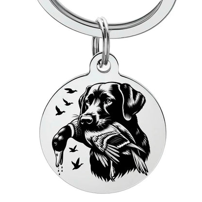 Porte-clé chasseur avec gravure chien et canard