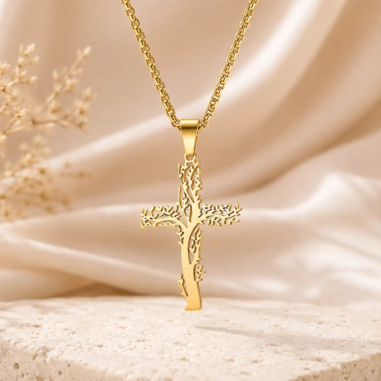 Collier croix chrétienne Arbre de Vie — Pendentif Symbole Nature et Équilibre