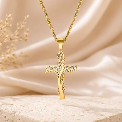 Collier croix chrétienne Arbre de Vie — Pendentif Symbole Nature et Équilibre