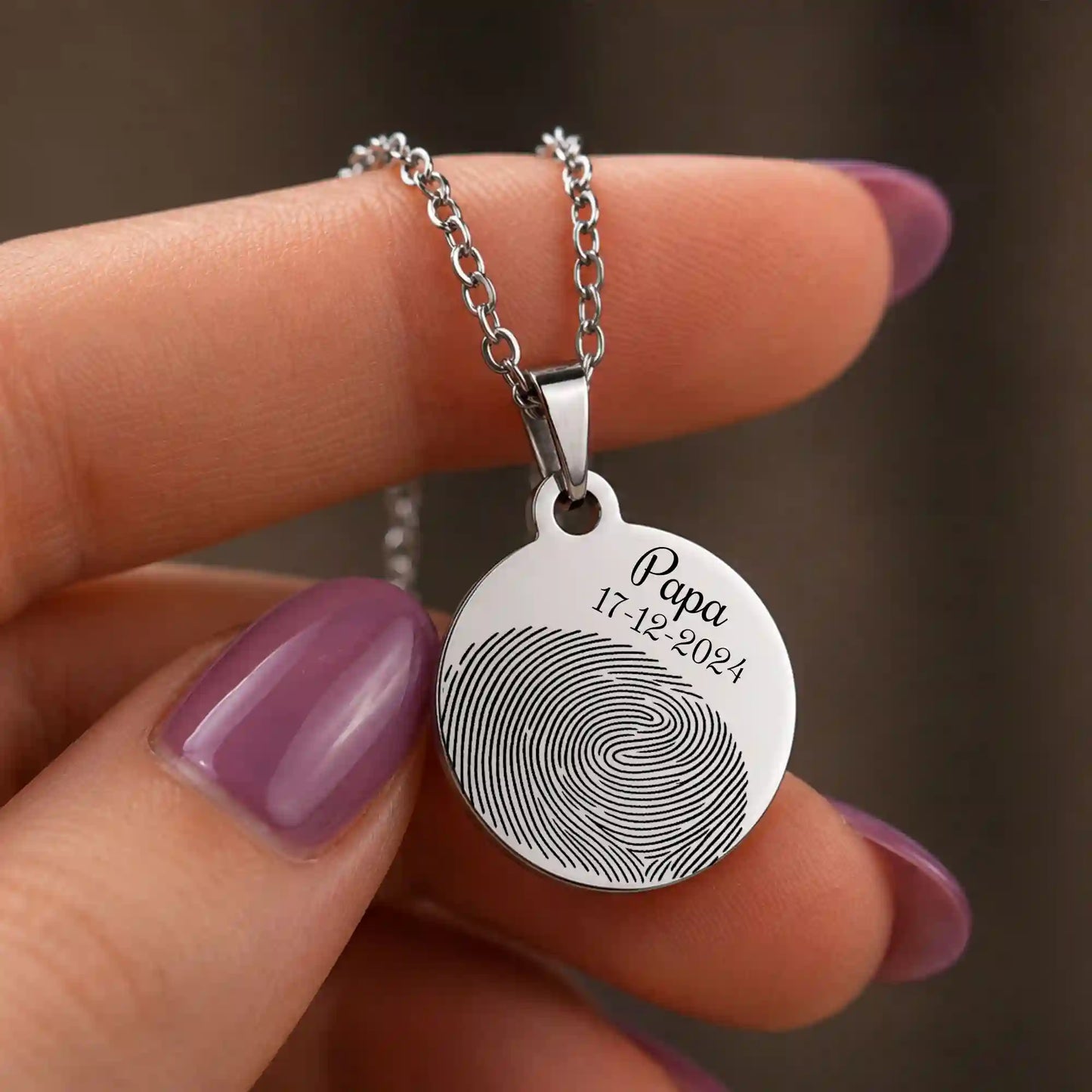 collier argent avec empreinte personnalisée
