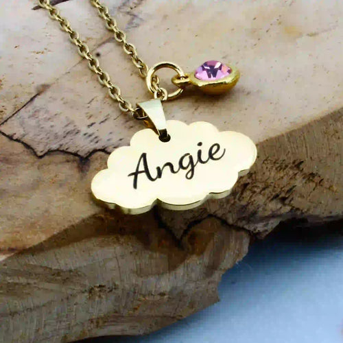 collier avec médaille personnalisée nuage et pierre de naissance - Gravure Des Mots - vue alternative