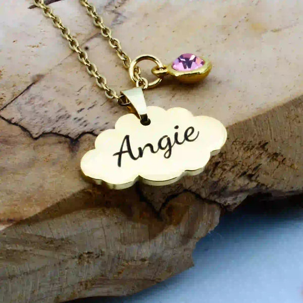 collier avec médaille personnalisée nuage et pierre de naissance - Gravure Des Mots