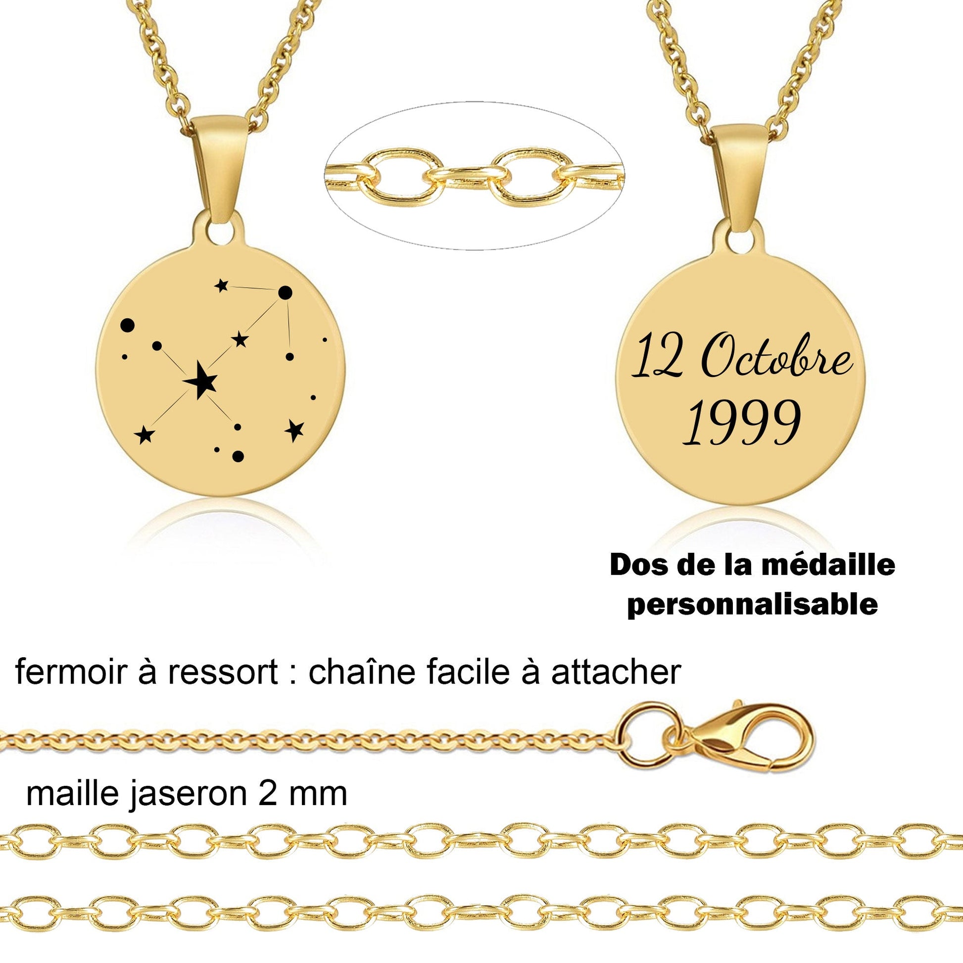 Collier constellation, médaille astrologie - Gravure Des Mots
