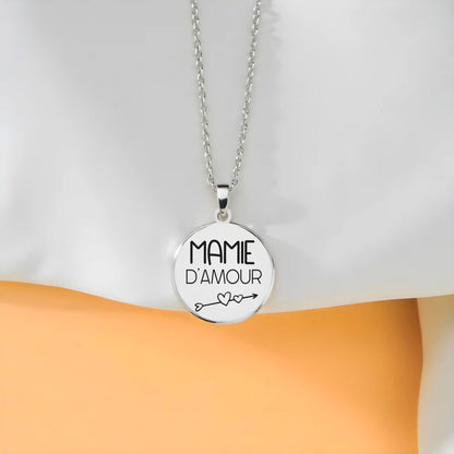 Collier fête des mères personnalisé avec gravure sur médaille en acier inoxydable