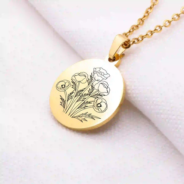 collier fleur de naissance gravure personnalisée