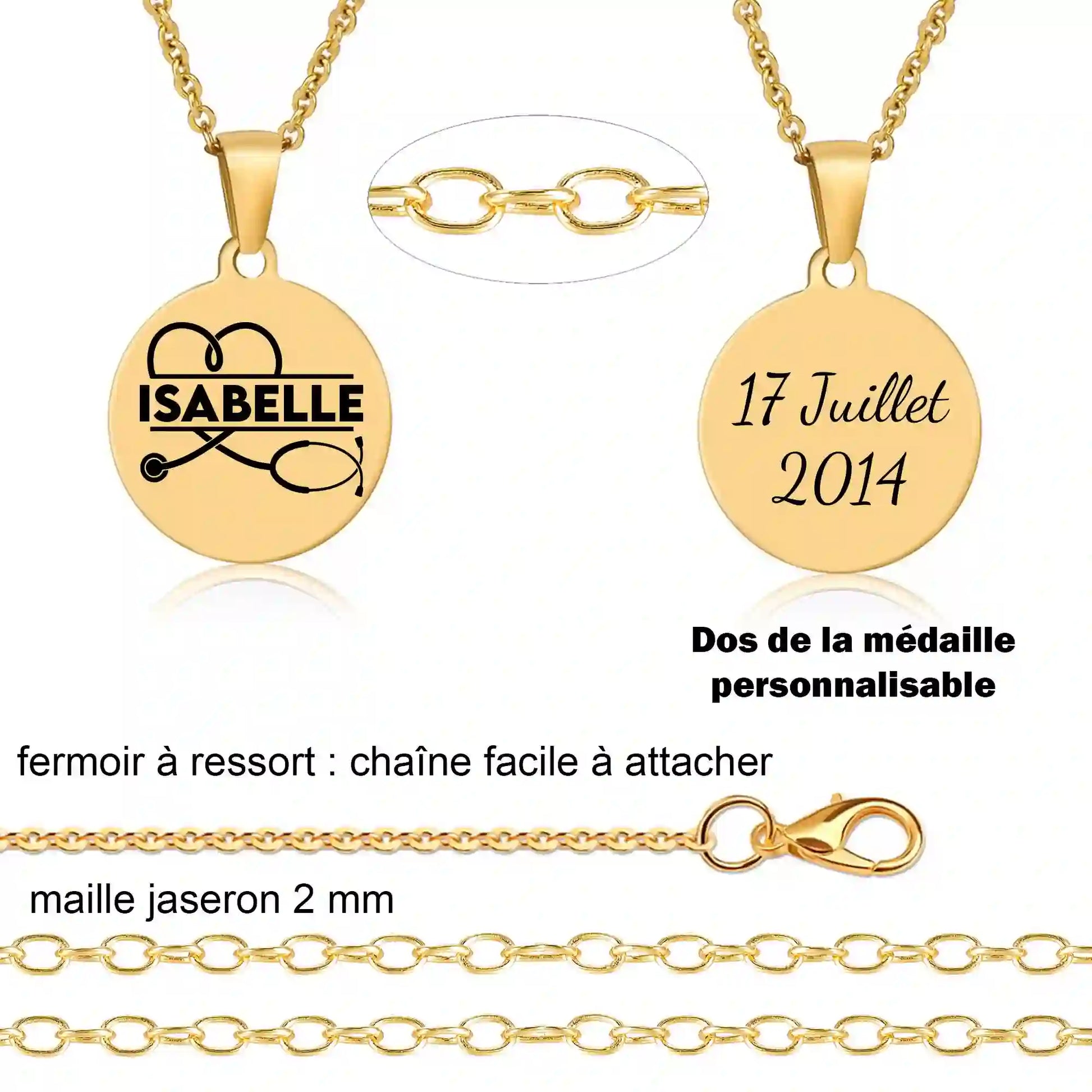 collier infirmiere gravure personnalisée