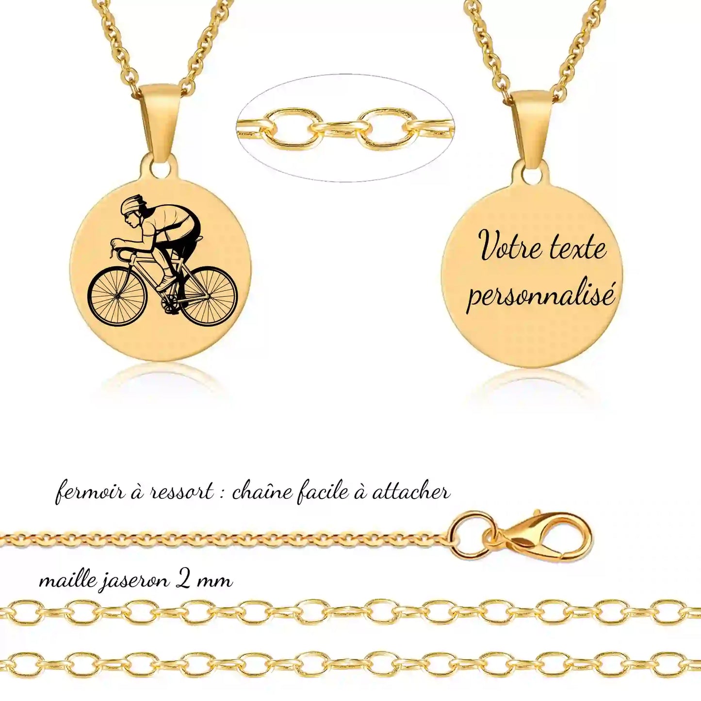 collier cycliste personnalisée , gravure avant et arrière