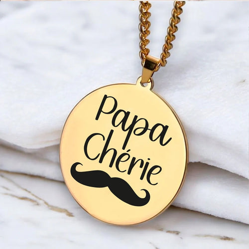 Collier Papa personnalisé avec gravure d’un prénom et message d’amour