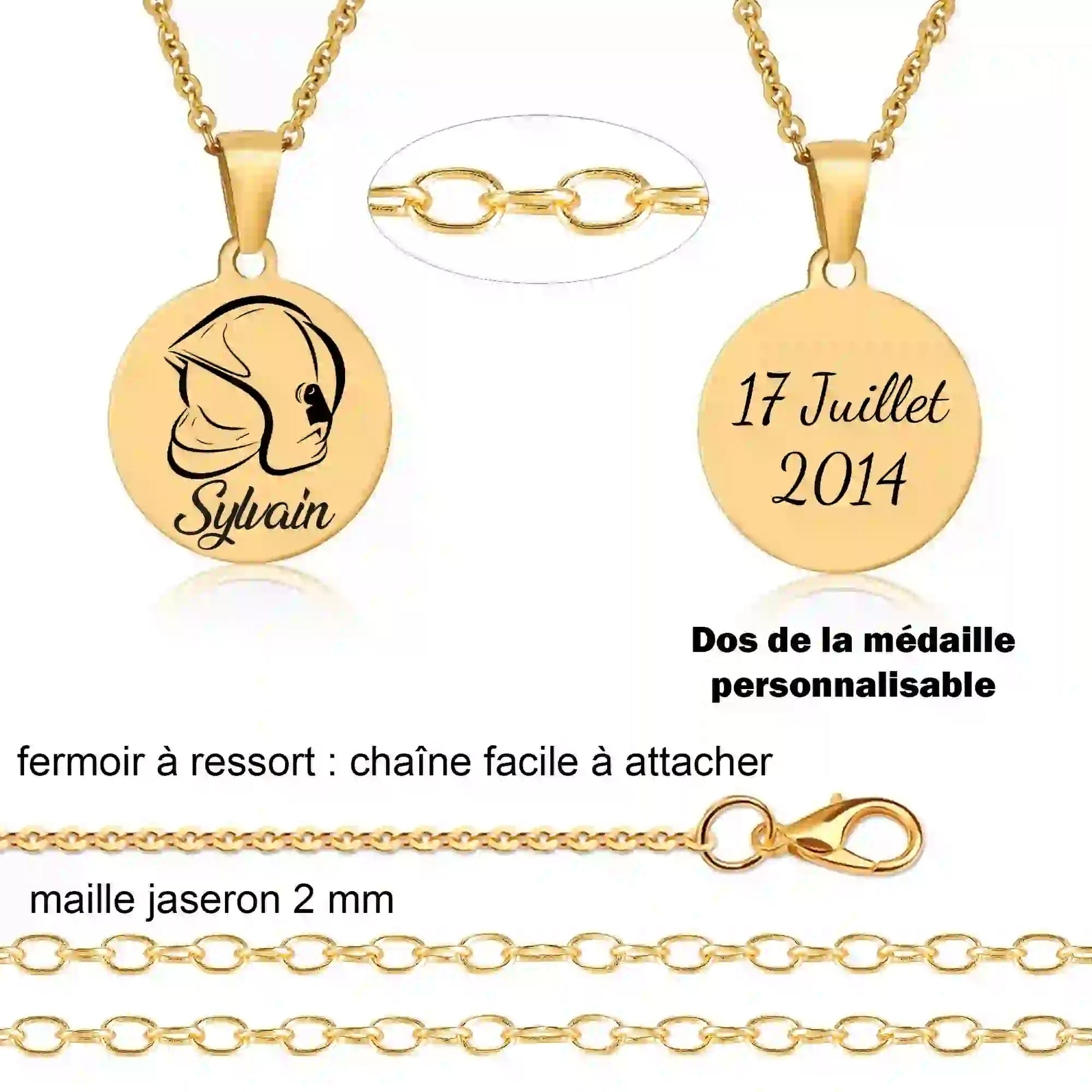 Collier Personnalisé Casque de Pompiers - Gravure Des Mots