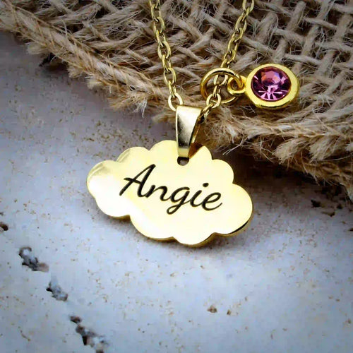 collier avec médaille nuage personnalisée nuage et pierre de naissance - Gravure Des Mots
