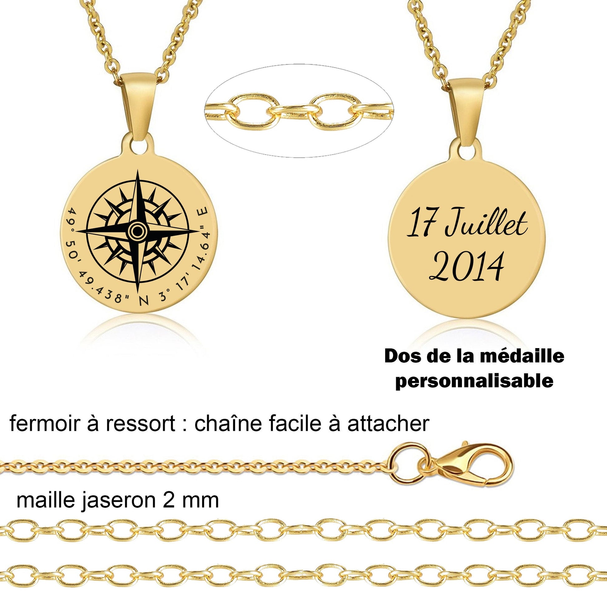 Collier personnalisé Rose des Vents - Gravure Des Mots