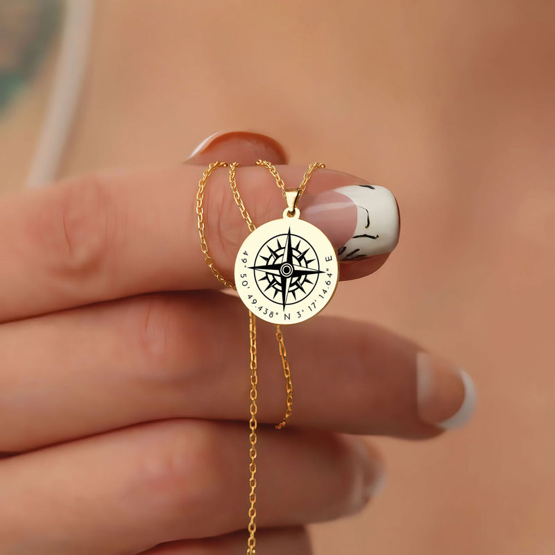 Collier Rose des Vents avec Coordonnées GPS Personnalisées
