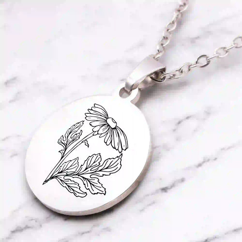 collier fleur de naissance gravure personnalisée