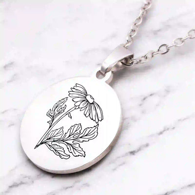 Collier fleur de naissance | gravure personnalisée