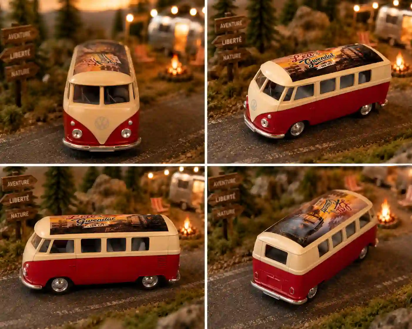 serie de 4 images du combi vw avec photo personnalisée