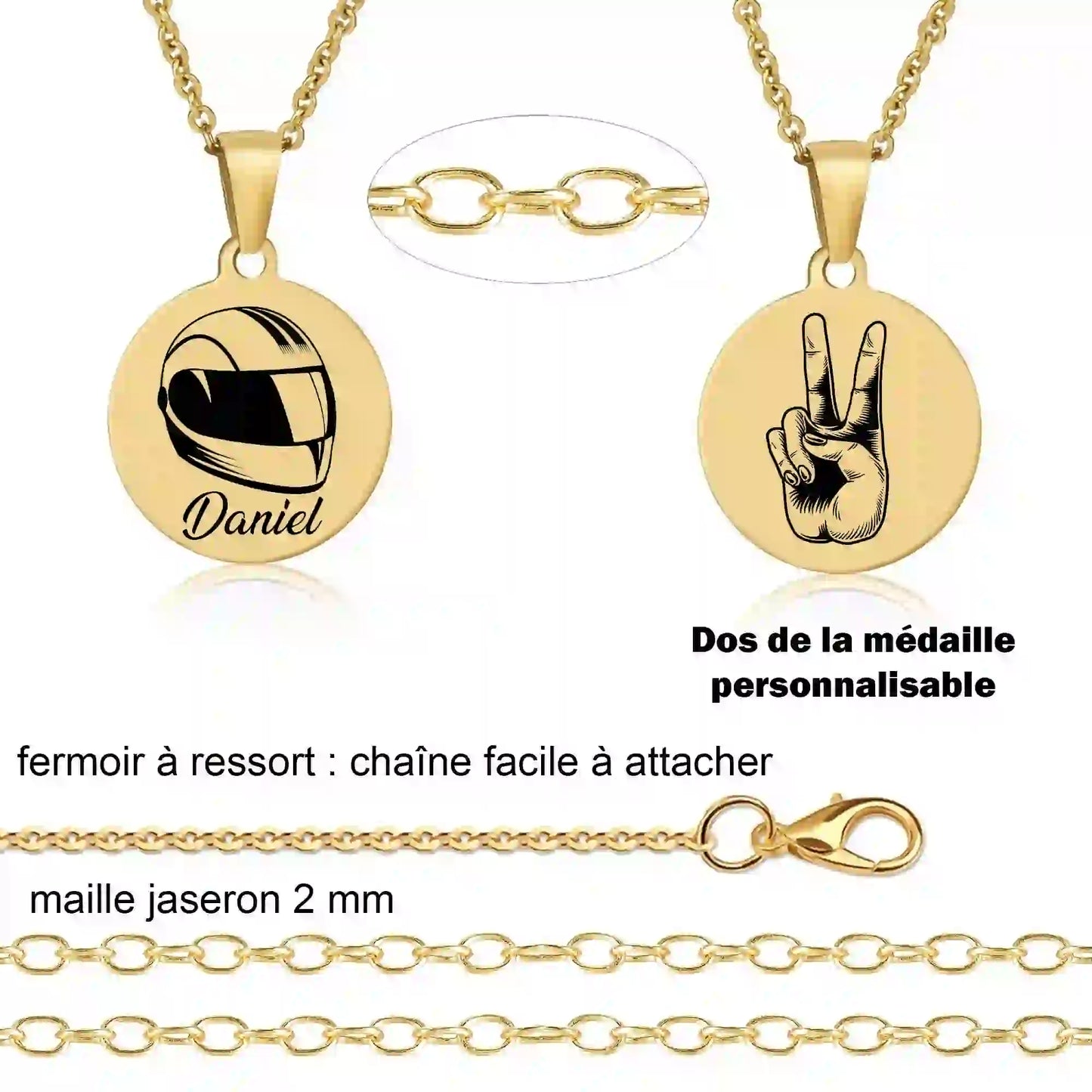 details collier casque de moto  gravure personnalisée