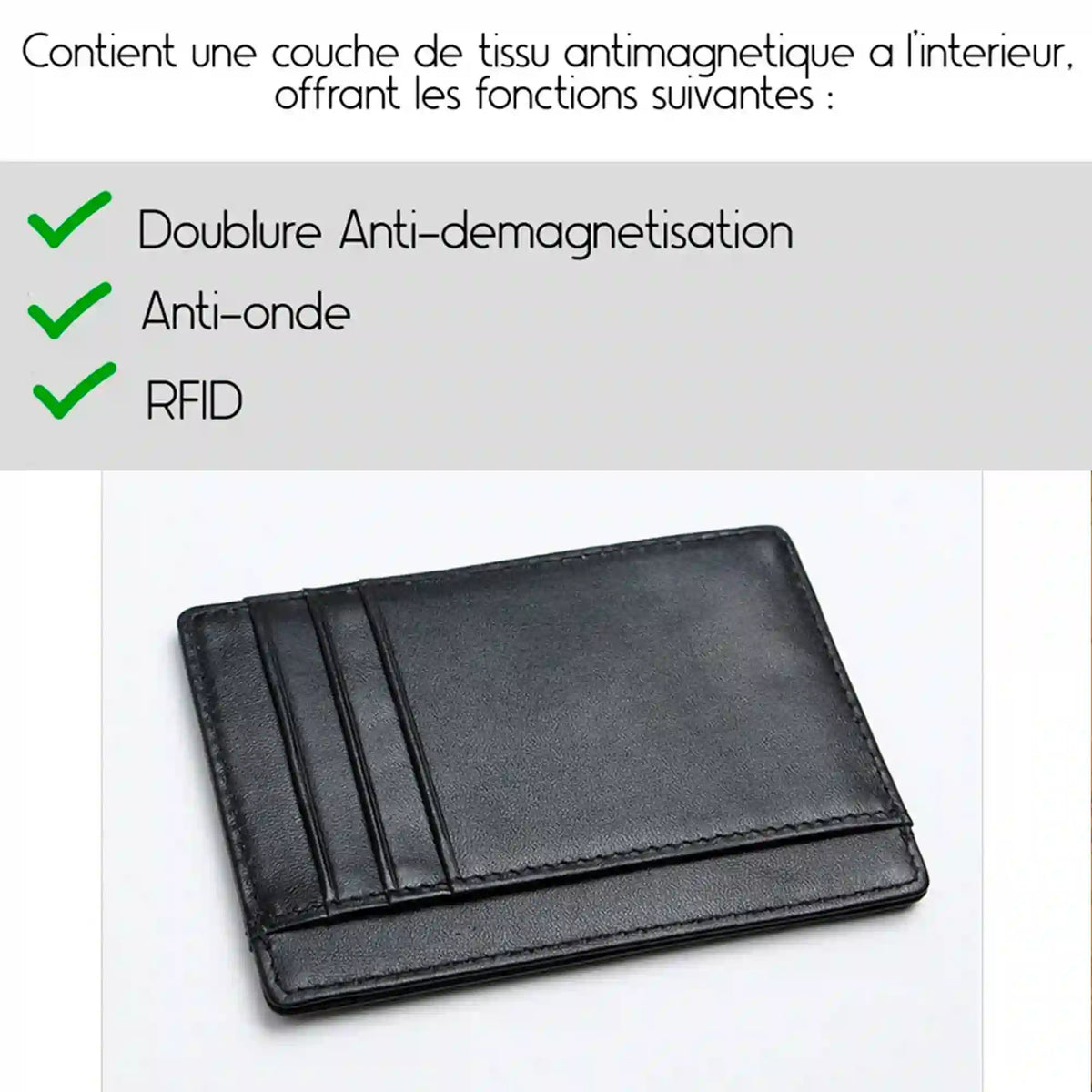 porte carte en cuir noir pour homme -RFID