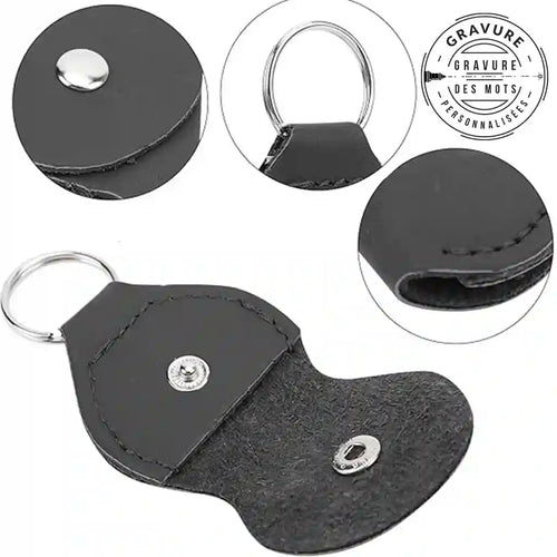 details du porte clé en cuir PU pour médiator guitare en bois  - vue alternative