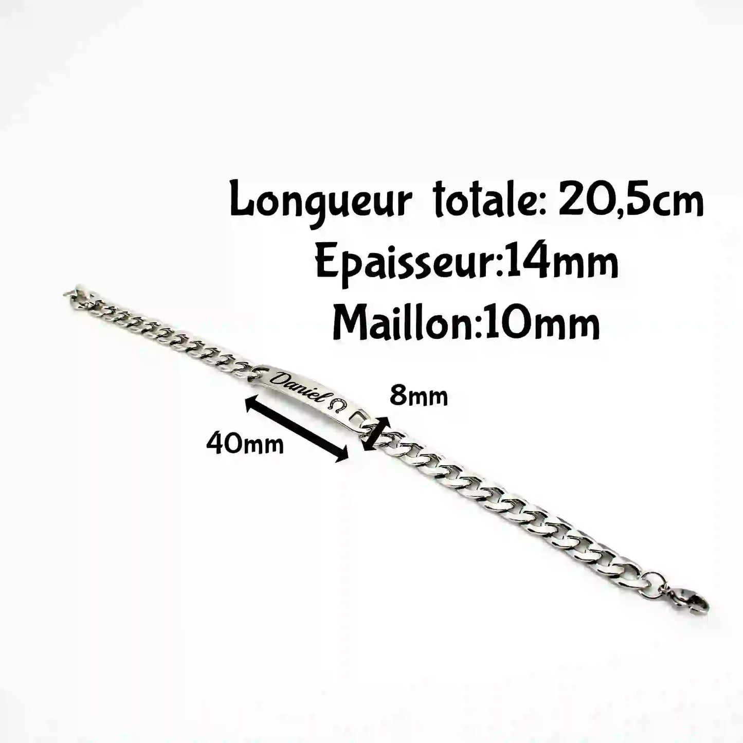 dimensions gourmette homme gravure personnalisée